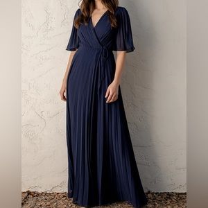 Lulus Navy Blue Pleated Wrap Maxi Dress